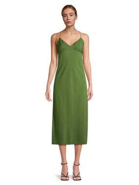 Madewell Crisscross Midi Slip Dress Olive Green 0